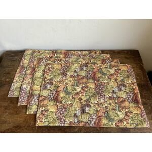 Vintage Tapestry Placemats, Set of 4 | Fruit Motif | Boho Decor